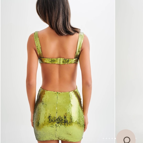 Women's Adoria Sequin Cut Out Mini Dress Green MESHKI size small/ 4. - Picture 2 of 4